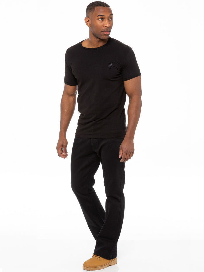 EZ401 Designer Mens Black Bootcut Denim Jeans  | Enzo Designer Menswear ENZO RAWDENIM