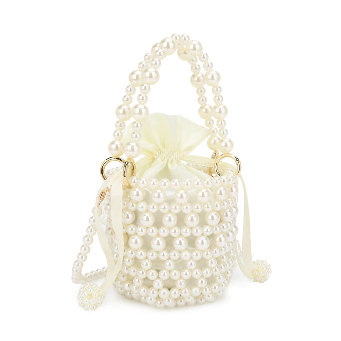 DESTINY Mini Top Handle Faux Pearl Bucket Bag with Strap
