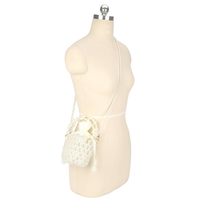 DESTINY Mini Top Handle Faux Pearl Bucket Bag with Strap