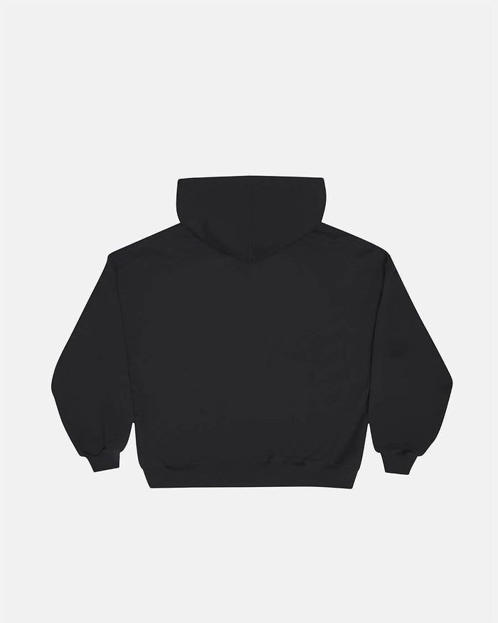 DRIVEN ZIP HOODIE BLACK - black oversized zip-up hoodie, back view - Cold Culture