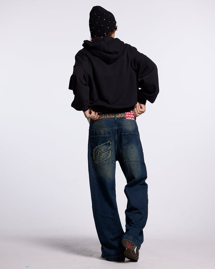 DRIVEN ZIP HOODIE BLACK - black oversized zip-up hoodie, back view on male model - Cold Culture #man