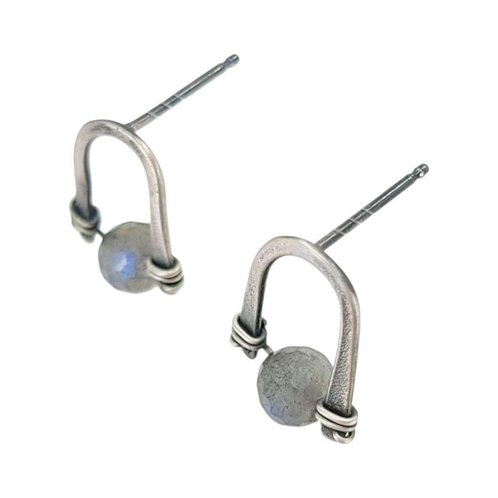 Earrings - Arc Studs (Labradorite) by Three Flames Silverworks