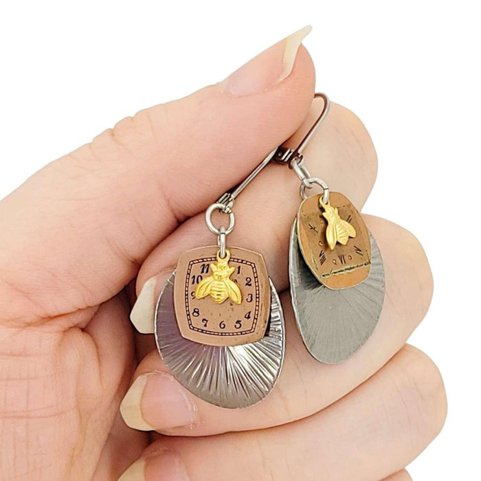 Earrings - Bees Waste No Time Watch Faces (Stainless Steel) by Christine Stoll