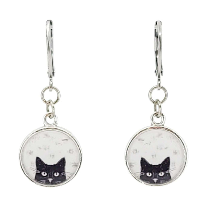 Earrings - Black Cat Resin Dangles (Stainless Steel) by Christine Stoll