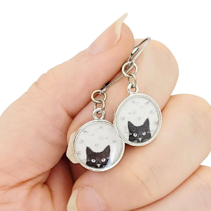 Earrings - Black Cat Resin Dangles (Stainless Steel) by Christine Stoll