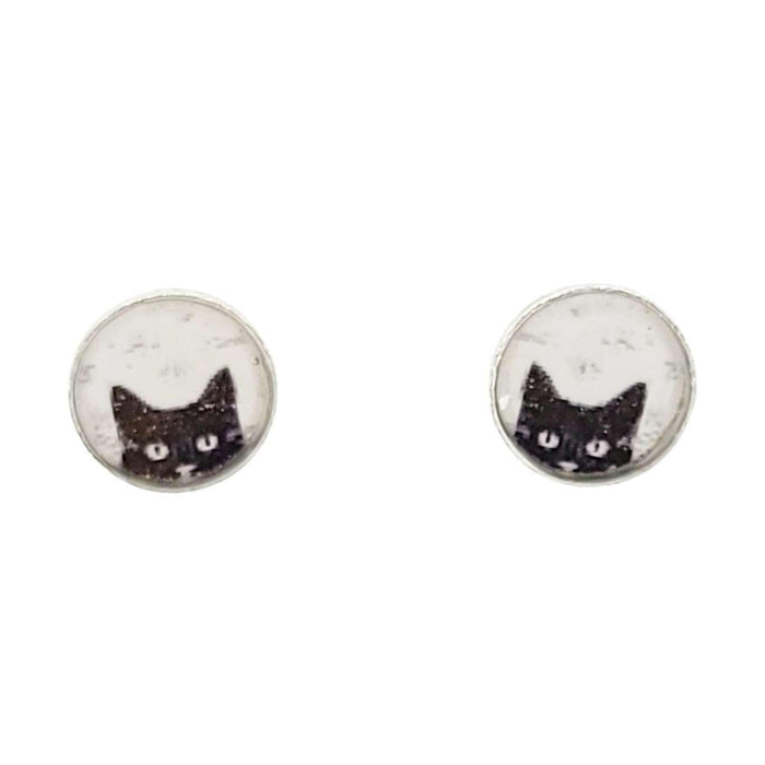 Earrings - Black Cat Resin Studs (Stainless Steel) by Christine Stoll