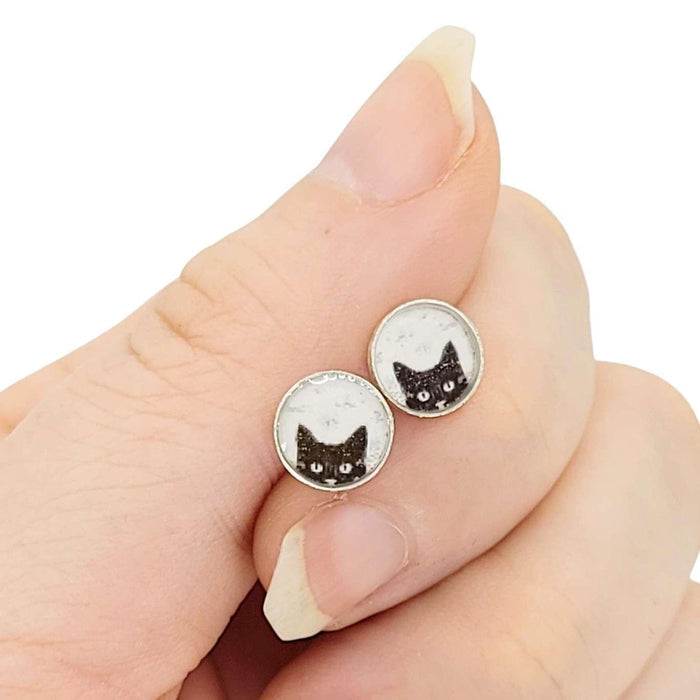 Earrings - Black Cat Resin Studs (Stainless Steel) by Christine Stoll