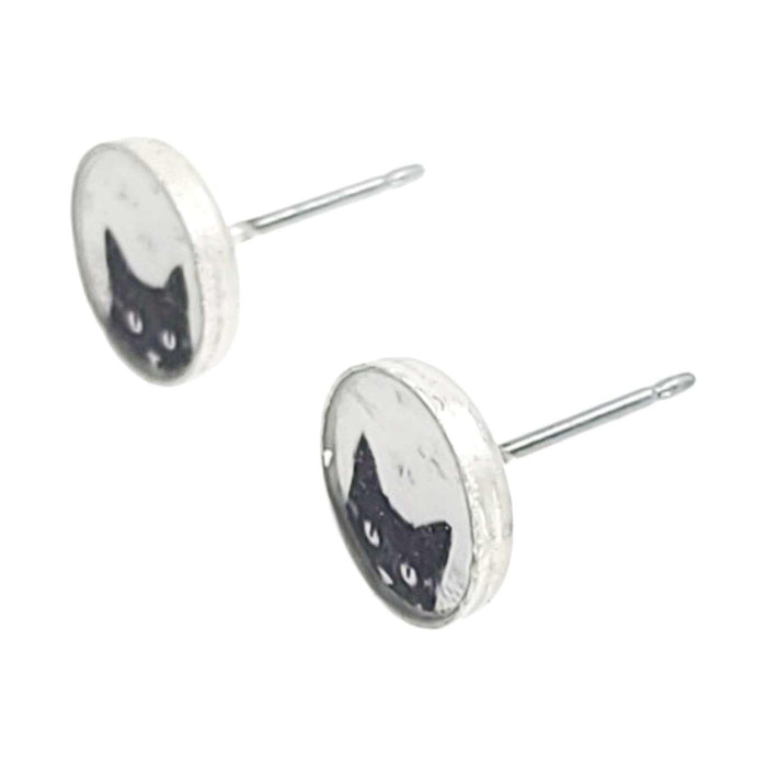 Earrings - Black Cat Resin Studs (Stainless Steel) by Christine Stoll