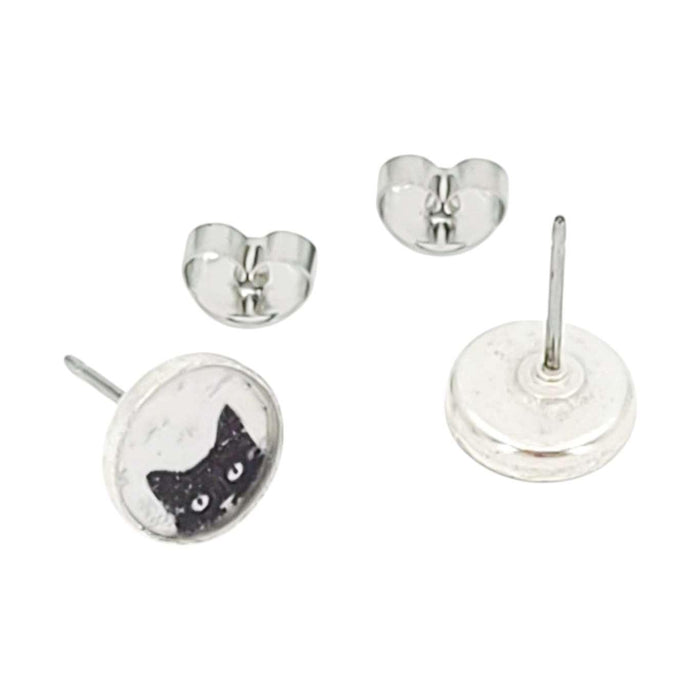 Earrings - Black Cat Resin Studs (Stainless Steel) by Christine Stoll