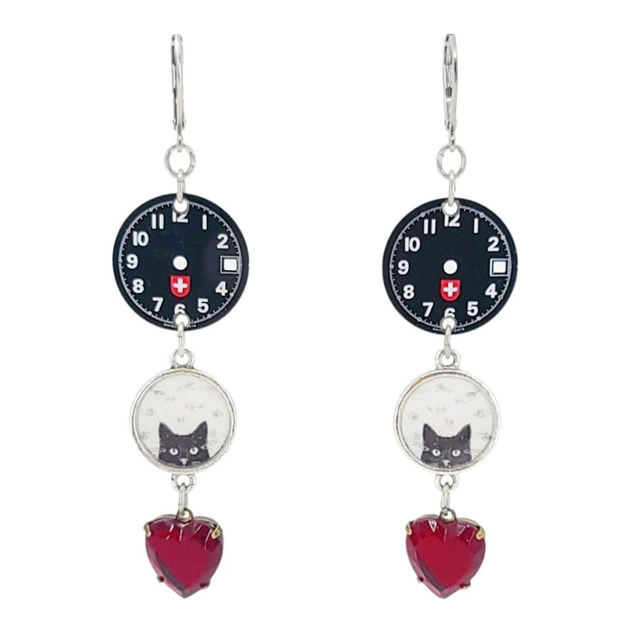 Earrings - Cat O'Clock Watch Dials (Stainless Steel) by The Handmade Showroom