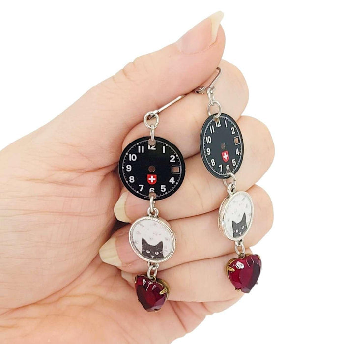 Earrings - Cat O'Clock Watch Dials (Stainless Steel) by The Handmade Showroom