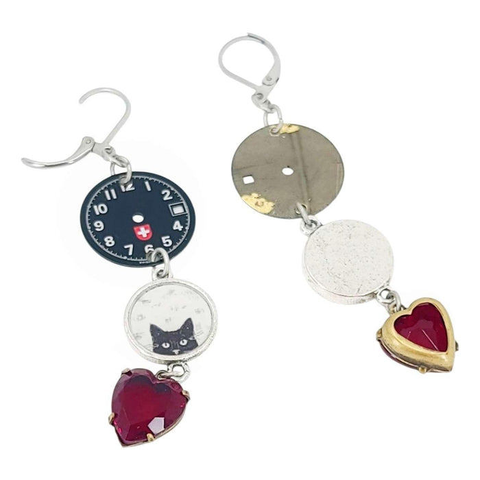 Earrings - Cat O'Clock Watch Dials (Stainless Steel) by The Handmade Showroom