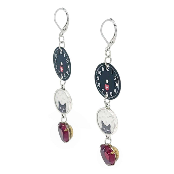 Earrings - Cat O'Clock Watch Dials (Stainless Steel) by The Handmade Showroom