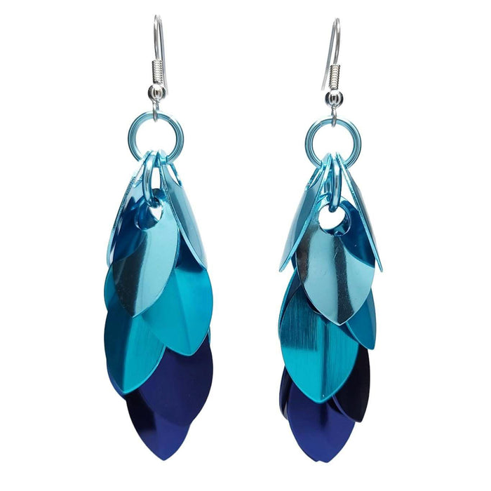 Earrings - Long Feather Cascade (Chicago Blues) by Rebeca Mojica
