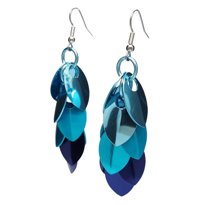 Earrings - Long Feather Cascade (Chicago Blues) by Rebeca Mojica