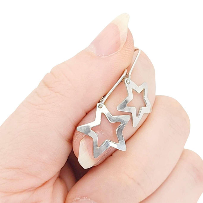 Earrings - Medium Cutout Star Drops (Sterling Silver) by imakecutestuff