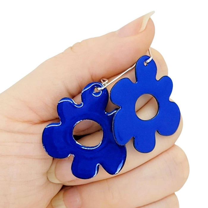Earrings - Open Mod Flower (Solid Blue) by Magpie Mouse Studios