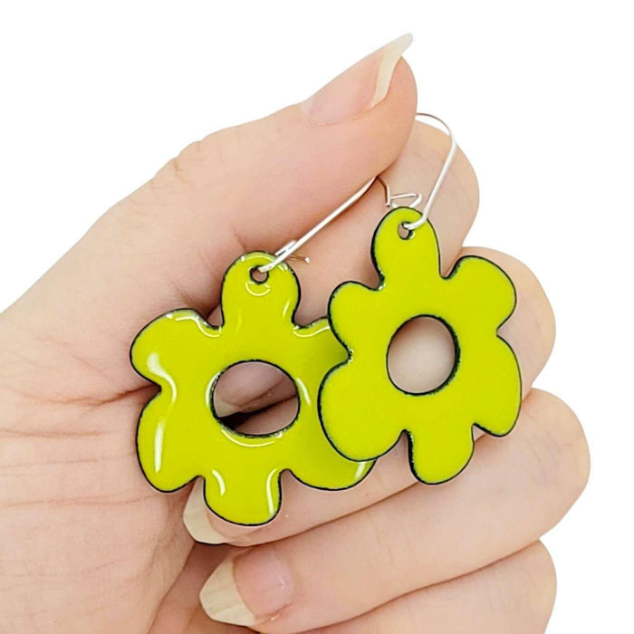 Earrings - Open Mod Flower (Solid Green) by Magpie Mouse Studios