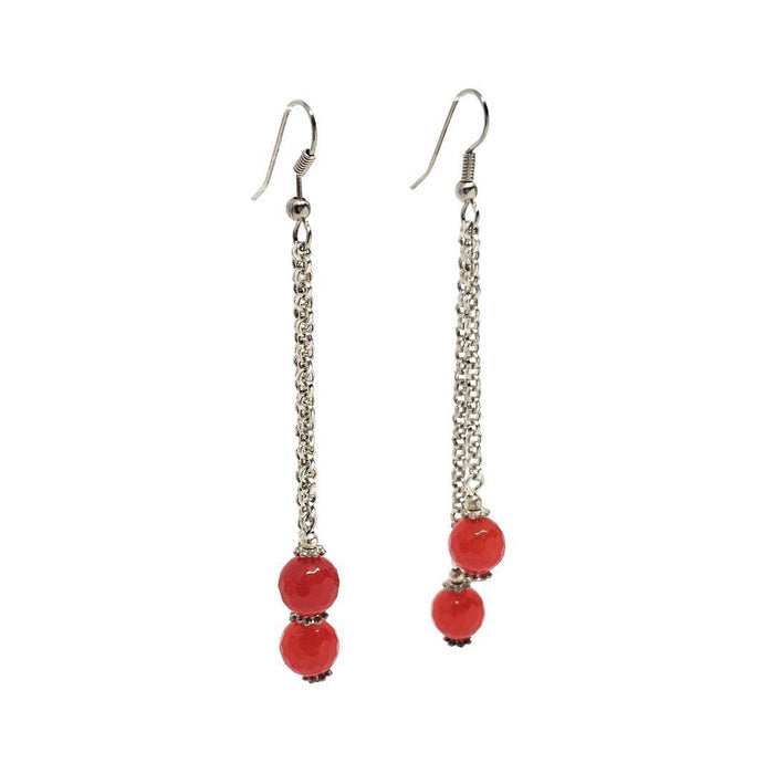 Earrings - Orange Topaz Double Drop Silver plate long by Tiny Aloha