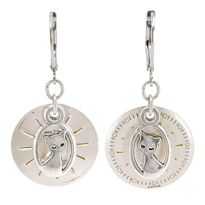 Earrings - Silver Cat Watch Dials by Christine Stoll Studio
