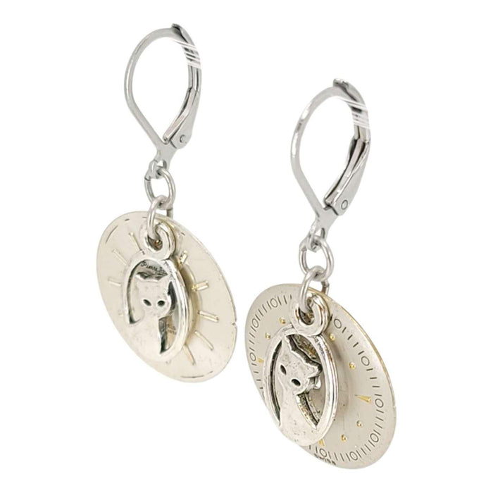 Earrings - Silver Cat Watch Dials by Christine Stoll Studio