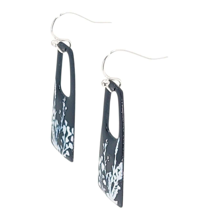 Earrings - Small Open Rectangle (Black White Botanical) by Magpie Mouse Studios