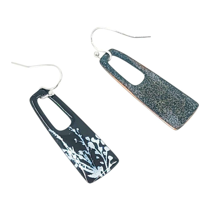 Earrings - Small Open Rectangle (Black White Botanical) by Magpie Mouse Studios
