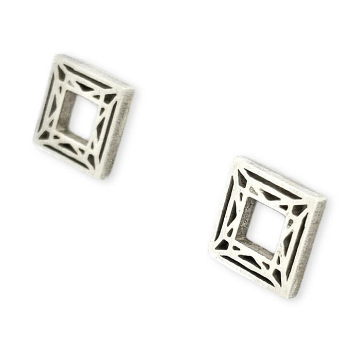 Earrings - Small Princess Cut Shiny Sterling Posts by La Objeteria