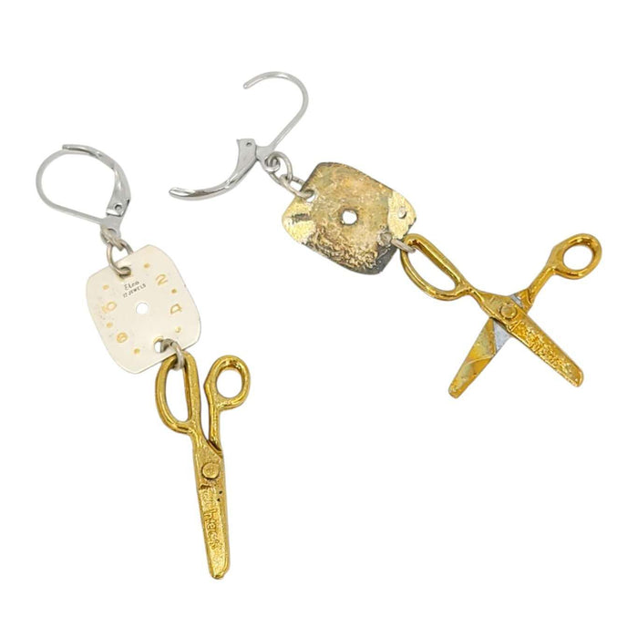 Earrings - Tiny Tools Scissors Watch Dials by Christine Stoll Studio