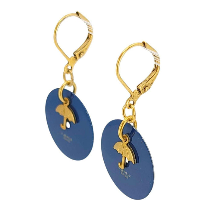Earrings - Watch Dials - Gold Umbrella on Navy Round (GP Brass) by Christine Stoll