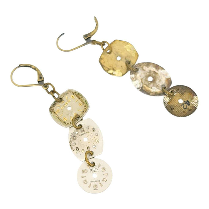 Earrings - Watch Dials Trio - Antiqued Brass by Christine Stoll