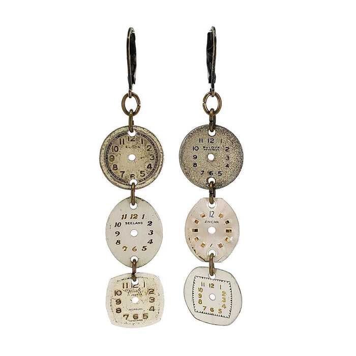 Earrings - Watch Dials Trio - Antiqued Brass by Christine Stoll