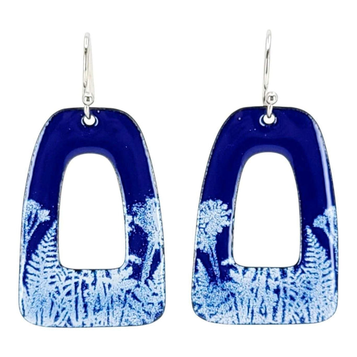 Earrings - Wide Open Rectangle (Blue White Botanical) by Magpie Mouse Studios