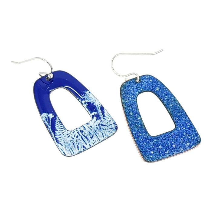 Earrings - Wide Open Rectangle (Blue White Botanical) by Magpie Mouse Studios