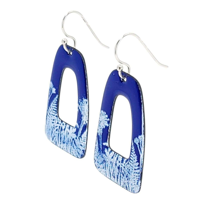 Earrings - Wide Open Rectangle (Blue White Botanical) by Magpie Mouse Studios