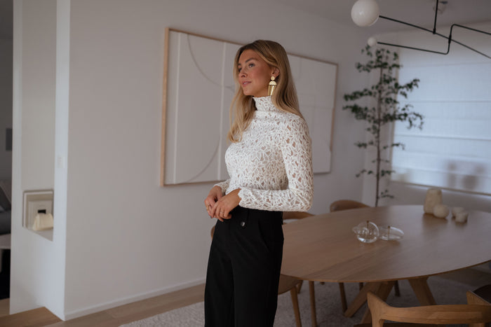 Ecru Anais long-sleeve lace blouse side view