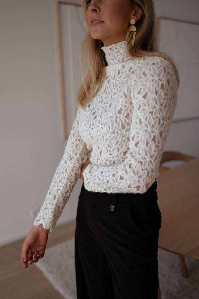Ecru Anais lace turtleneck blouse back view