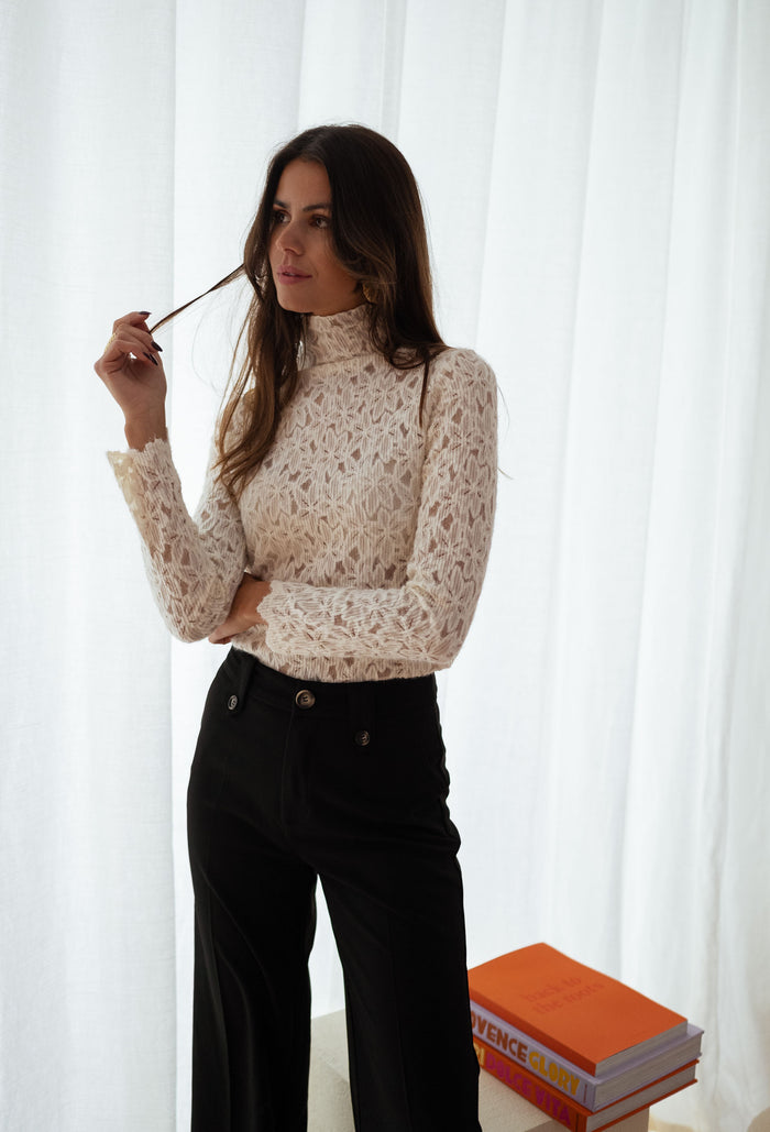 Ecru Anais floral lace blouse styled outfit