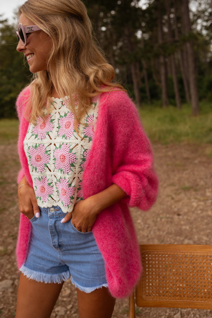 Ecru and pink Alisha top side view