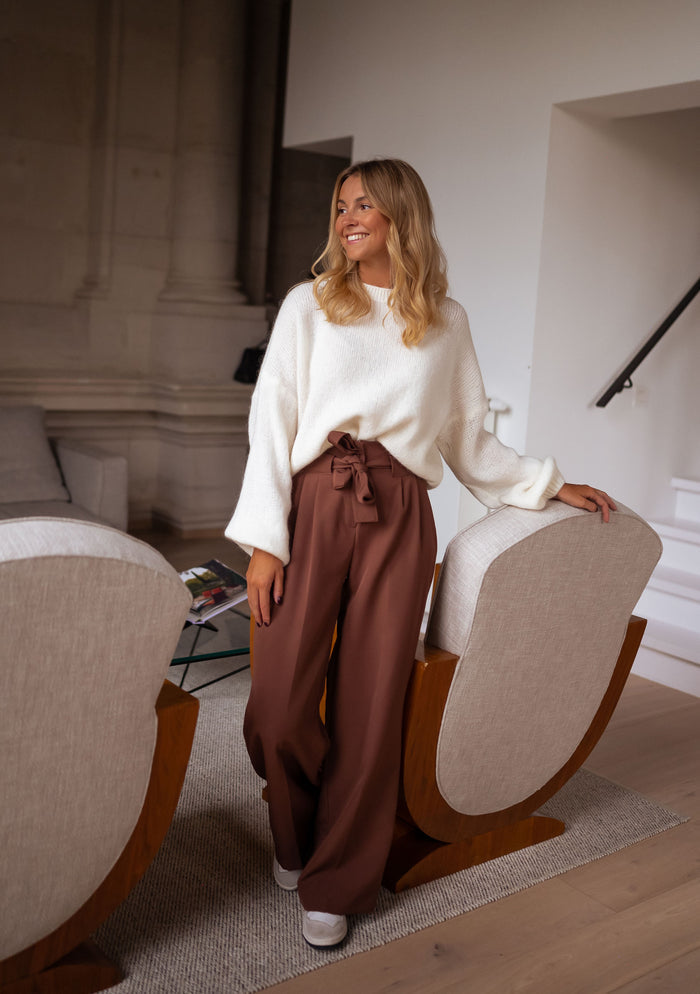 Front view of ecru mohair sweater
