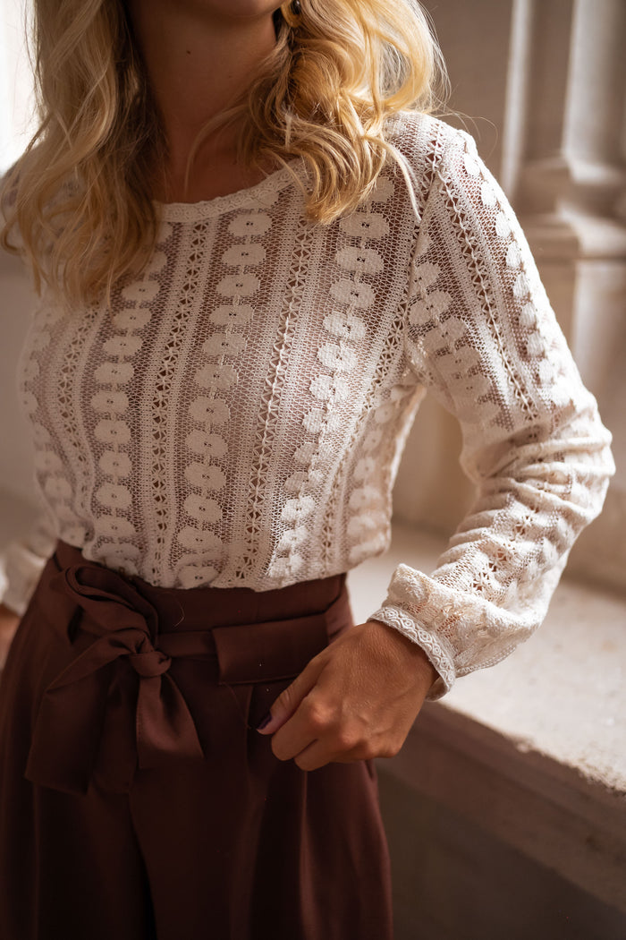 Ecru lace blouse with openwork