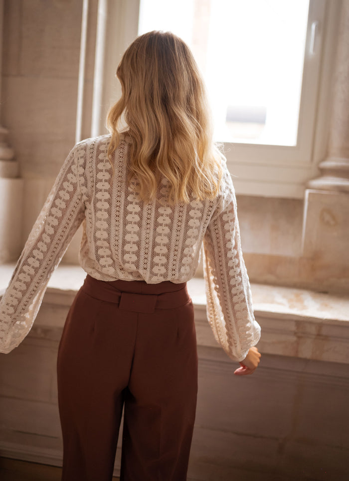 Ecru lace blouse styled look