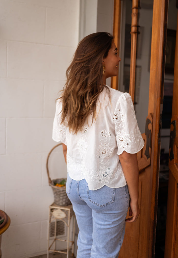 Ecru Laure Blouse back view showing relaxed shape