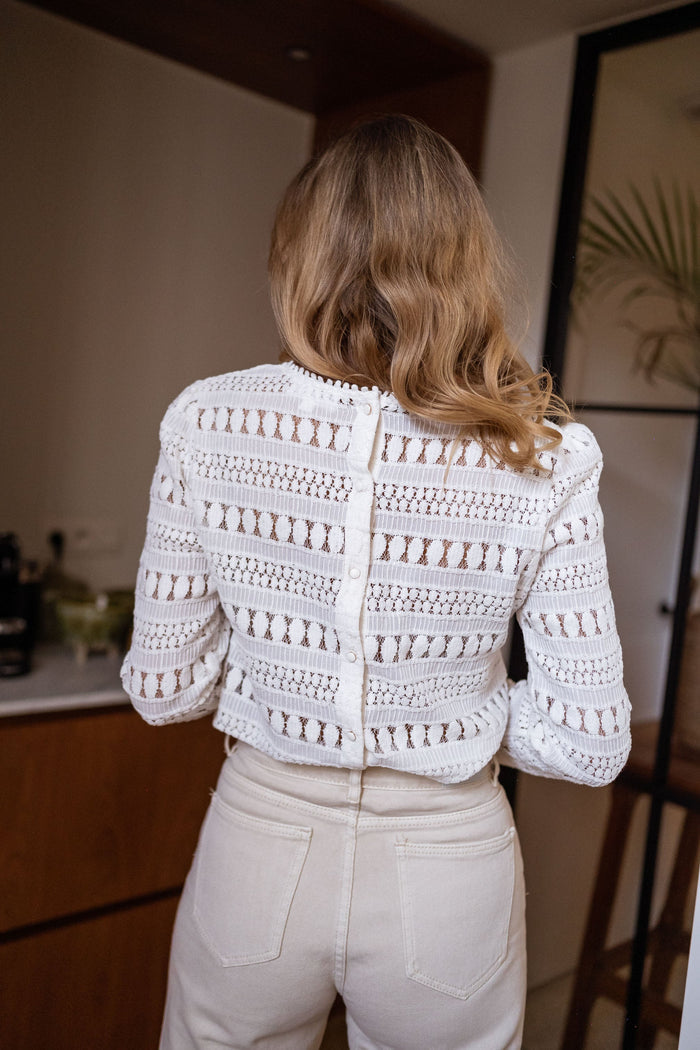 Ecru Pattie blouse showing button back detail