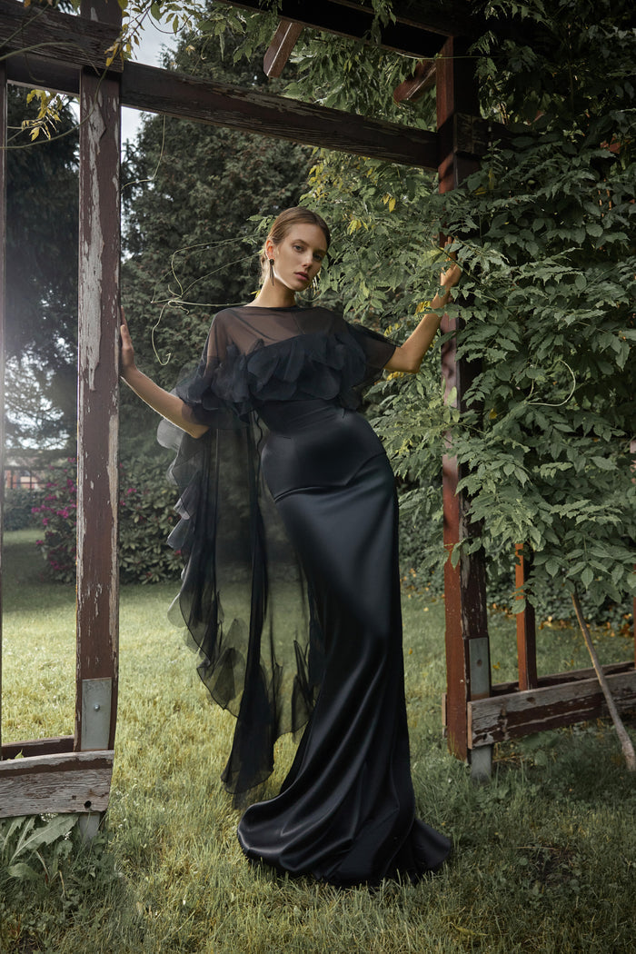 Elegant Semi-Sheer Chiffon Ruffle Cape - Ditta