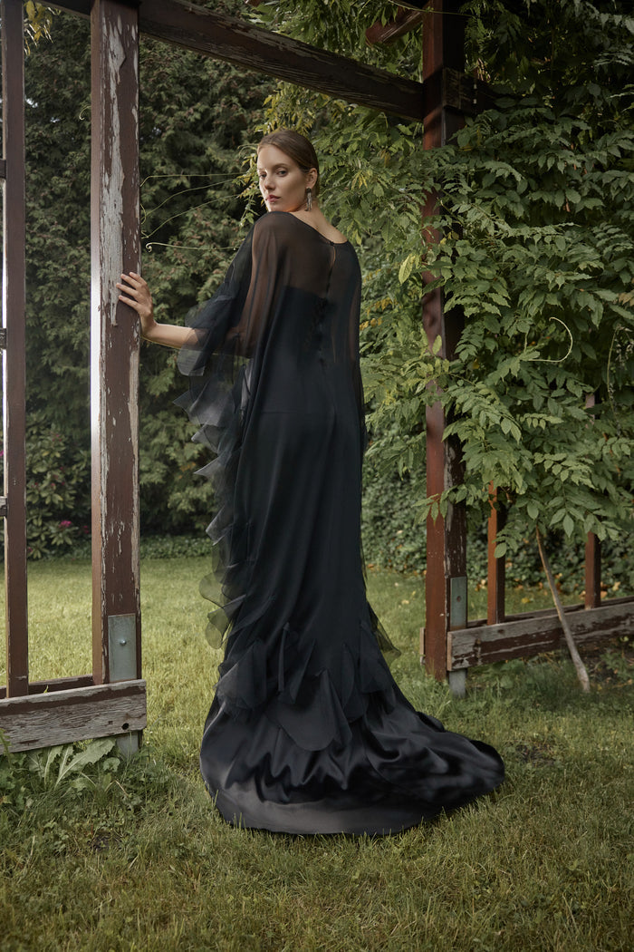 Elegant Semi-Sheer Chiffon Ruffle Cape - Ditta