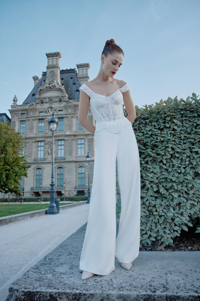 Elegant Wide Leg Satin Bridal Trousers Ines