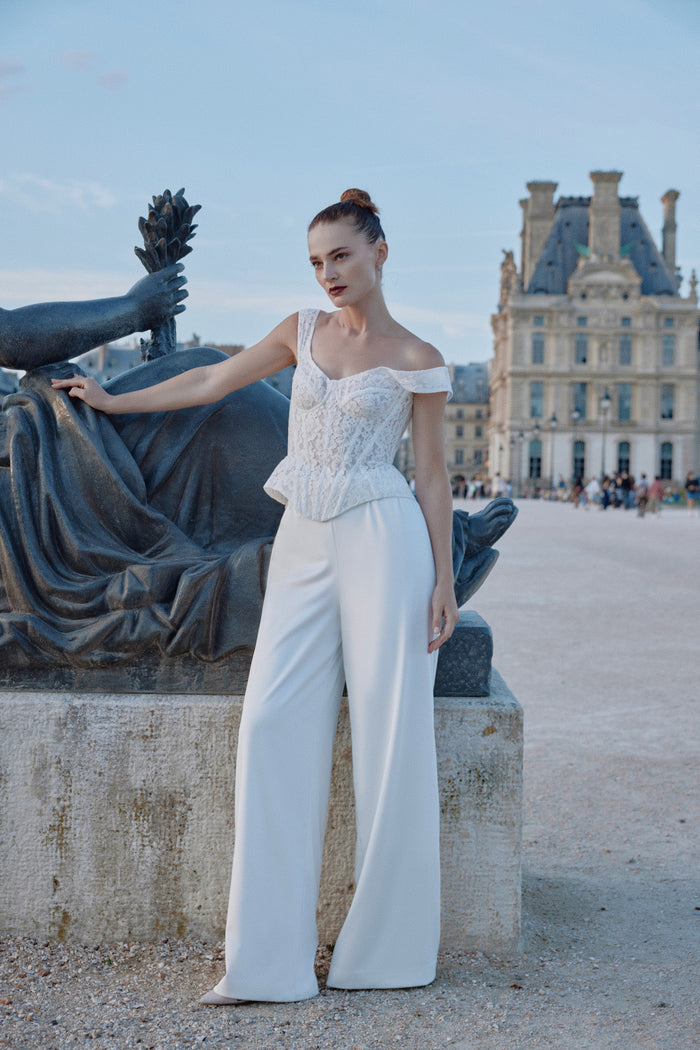 Elegant Wide Leg Satin Bridal Trousers Ines