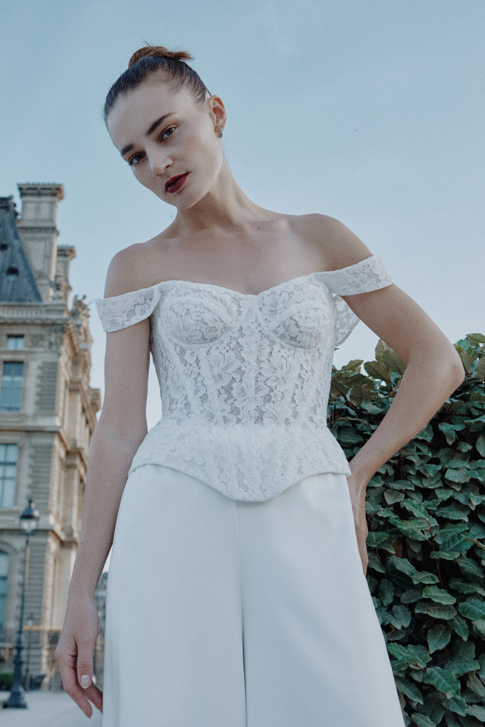 Elegant Wide Leg Satin Bridal Trousers Ines