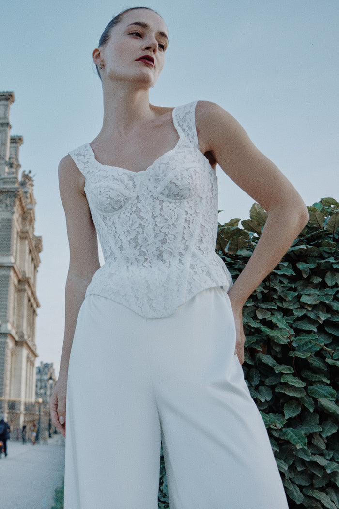 Elegant Wide Leg Satin Bridal Trousers Ines